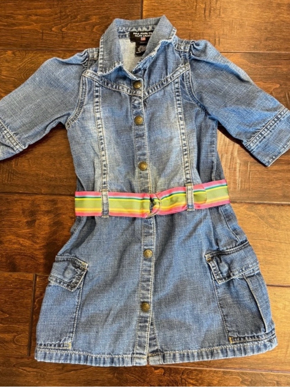 Ralph Lauren Girls' Blue Denim Dress with Striped Belt Sz 4T
